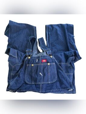 Dickies Navy Blue Denim Work Overalls with Bib Pocket formen size 36X32 cotton